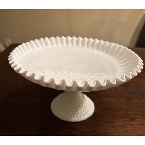 Fenton‎ Hobnail Milk Glass Footed Bowl/Compote/Stand MCM Ruffled Edge 11x7 VTG